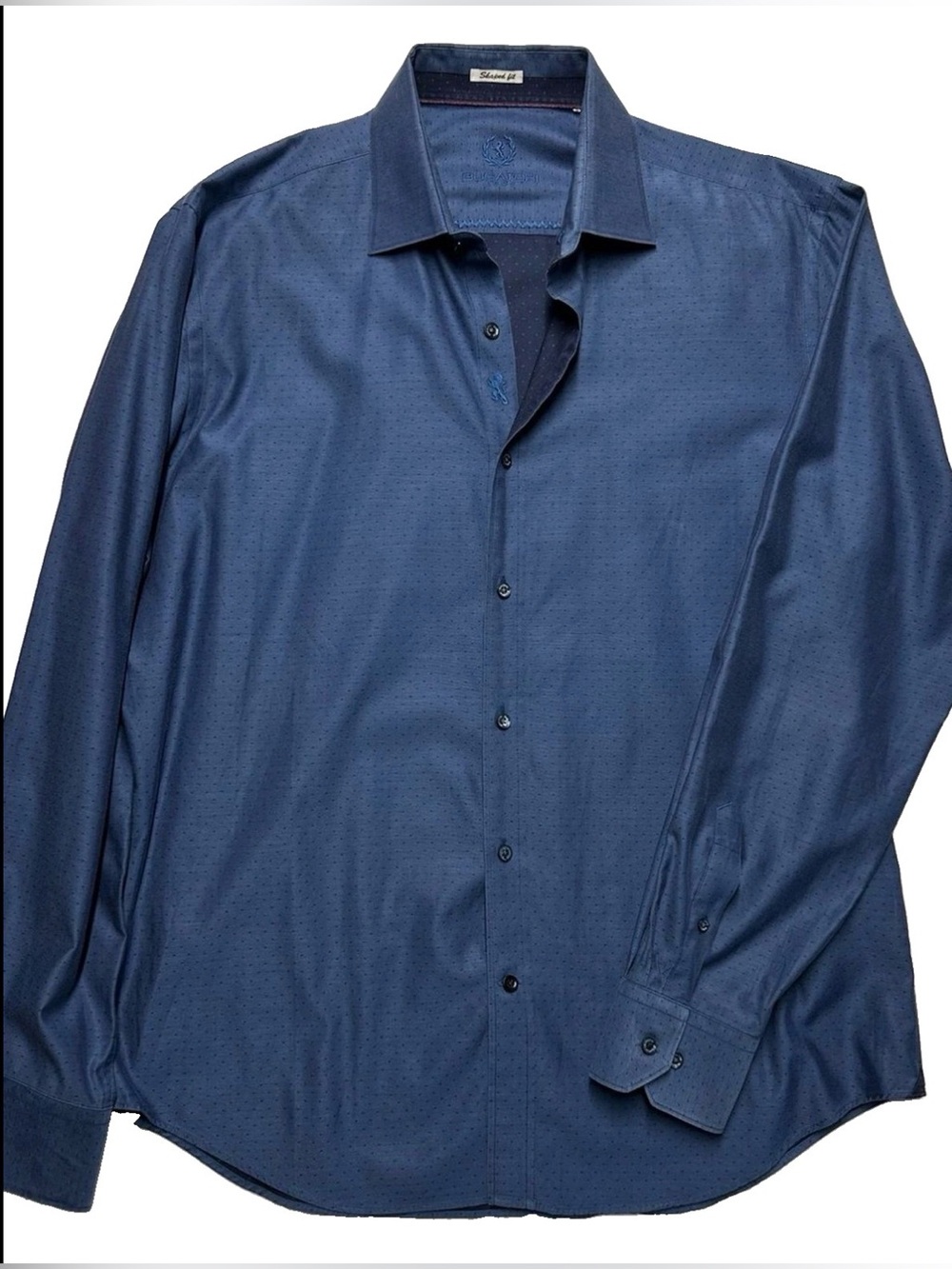 Bugatchi Shaped Fit Navy Micro Dot 100% Cotton Men’s Dress Shirt